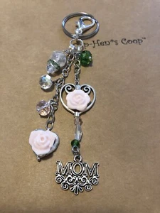 MOM Filigree Charm, Hearts & Roses Purse Charm Key Chain FOB handmade USA 601 - Picture 1 of 2