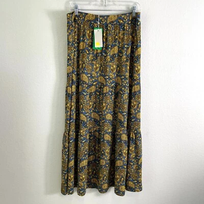 NUEVA Maxi Falda Boden Para Mujer 12 Niveles Cosecha Dorada Paisley Pull On Foto 1 de 4