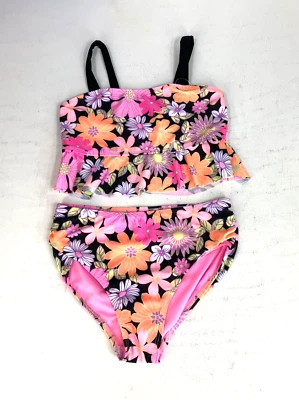 Wonder Nation Girls Medium Pink Floral Ruffle 2-Piece Tankini Swimsuit New - Image 1 of 4