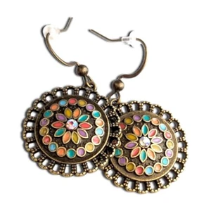 Tribal Hoop Spiral Earrings Bohemian Vintage Bronze Dangle Drop Fashion Womens - Picture 1 of 15
