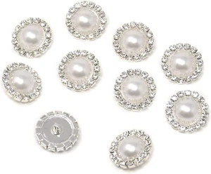 10PCS 20Mm round Rhinestone Faux Pearl Buttons Embellishments - Sew On - Picture 1 of 8