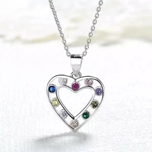 Halskette Herz Silber echt 925er Sterling Zirkonia Anhänger Bunt Damen Schmuck - Picture 1 of 5