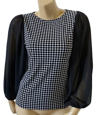 Blusa VINCE CAMUTO Feminina Tamanho XS Preta Branca Manga Balão Manga Longa - Imagem 1 de 4