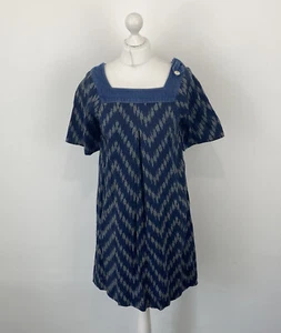 Toast Tunic Dress Blue Denim Trim Square Neck Sz 10 UK Ladies Summer Evening - Picture 1 of 10