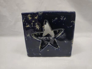 Bennington Potters Vermont Candle Votive Holder Star Shape Blue Agate Pottery - Picture 1 of 24