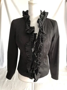 Kenar Woman’s Small Ruffle Front Blazer Jacket Black Hook Eye Pleats Long Sleeve - Picture 1 of 6