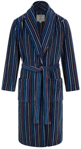 Men's Warm Fleece Robe, Navy Multi-Stripe Design (sizes available) - Picture 1 of 2