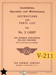 Van Norman No. Manual de mantenimiento de operaciones de instalación de molino de 2 luces - Imagen 1 de 2