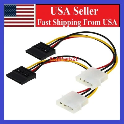 2 x IDE/Molex 4-Pin Male To Serial ATA SATA 15-Pin Female Power Adapter Cable - Image 1 of 3