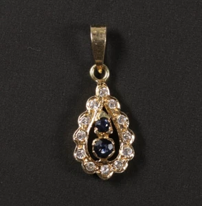 schöner 585er Gelbgold Vintage Anhänger mit Saphiren und Diamanten - Bild 1 von 2