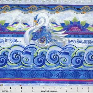 Sea Goddess Laurel Burch Light Periwinkle Border Stripe Fabric By Long Half-Yard - Picture 1 of 9