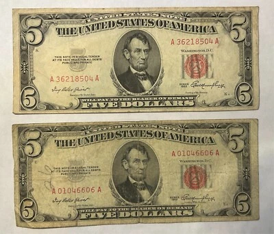 1953 $5 United States Note - RED SEAL - Price per each note - Pick Yours - Image 1 of 2