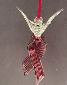 Acrylic Christmas Ornament Of A White Drove Holding A Red Ribbon - Picture 1 of 11