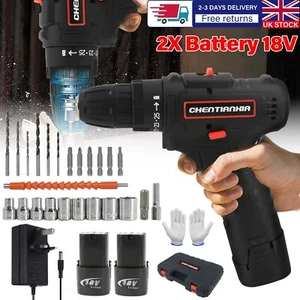 18V Cordless Combi Hammer Impact Drill Driver Electric Screwdriver & 2 Battery - Picture 1 of 12