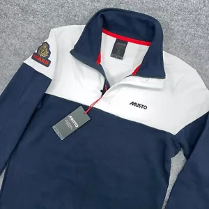 Maglione Musto 1/4 Zip Uomo S Blu Navy Bianco Felpa Cunard Patch Colorblock - Foto 1 di 10