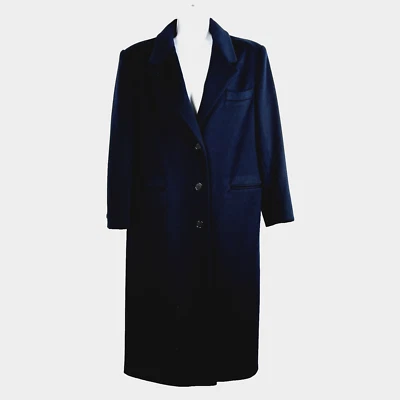 Ashley Scott 100% Wool Coat Maxi Long Pea Trench Jacket Navy Vintage PS M Rich - Image 1 of 4