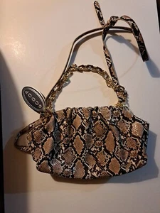 Scoop Ruched Clutch Crossbody Handbag Faux Snakeskin Purse Gold Chain NWT - Picture 1 of 10