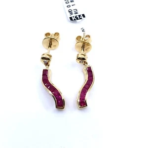 Wave Earrings 14K Yellow Gold | Natural Rubies & Diamonds | Handmade in Greece - Picture 1 of 5