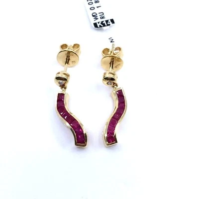 Wave Earrings 14K Yellow Gold | Natural Rubies & Diamonds | Handmade in Greece - Image 1 of 4