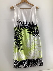 Roman Originals UK 12 Tropical Palm Print White Green Black Sleeveless Dress - Picture 1 of 6