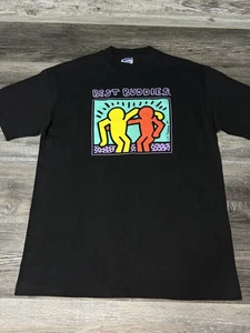 Vintage 80's 1989 Keith Haring Best Buddies Black Art Shirt Original Size L READ - Picture 1 of 7