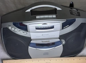 Reproductor de casete de CD portátil Venturer radio AM FM plateado/gris Boombox CD azul - Imagen 1 de 16