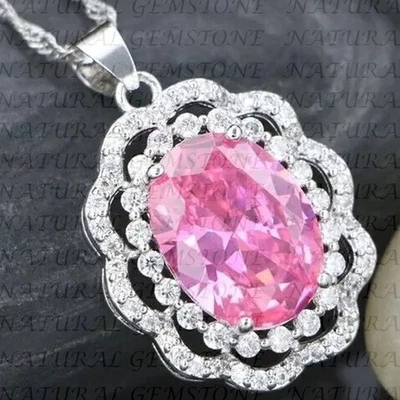 Colgante de diamantes y zafiros naturales forma ovalada de 9,20 quilates enchapado en oro blanco de 18 quilates Foto 1 de 4