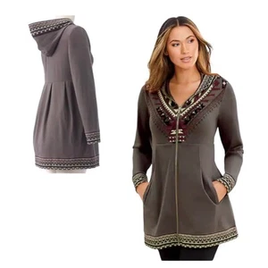 Talla S Monroe & Main Sudadera con Capucha Fin de Semana Guerrero Cremallera Cremallera Túnica Marrón Taupe Oscuro - Imagen 1 de 12