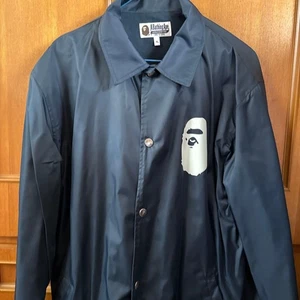 A Bathing Ape Nylon Jacket XL Navy Logo Print Used - Picture 1 of 7