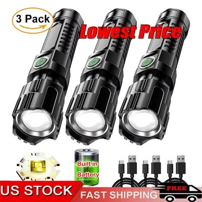 Mini Rechargeable LED Flashlight Tactical Police Super Bright Torch Zoomable US - Image 1 of 4