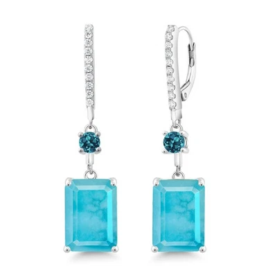 10.96 Ct Green Turquoise London Blue Topaz 925 Sterling Silver Earrings - Image 1 of 4