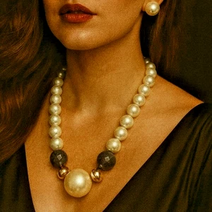 Vintage 70's Massive Glass Pearls Necklace - Picture 1 of 14