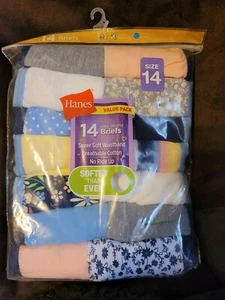 HANES TAGLESS GIRLS 100% COTTON BRIEFS 14 PACK SIZE 12 MULTI COLORED FLOWERS - Picture 1 of 5
