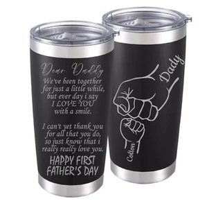 First Father's Day Personalized Kids Fist Bump Dad‘s Coffee Mug Tumbler Gift - Picture 1 of 5