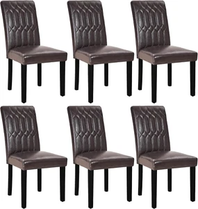 Upholstered Dining Chairs Set of 6, Modern PU Leather Accent Parsons, Solid Wood - Picture 1 of 8