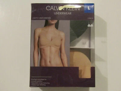 Sujetador CALVIN KLEIN Mujer 2Pk Negro Desnudo Ligeramente Forrado Sin Alambres Talla L Nuevo en Paquete  Foto 1 de 2