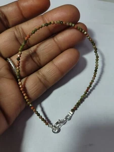 Pulsera de cuerda de plata fina 925 cuentas redondas de 2 mm piedras preciosas de jaspe unakita - Imagen 1 de 7