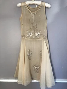 Authentic Vintage 1920s Ivory Beaded Silk Crepe Flapper Dress - Picture 1 of 11