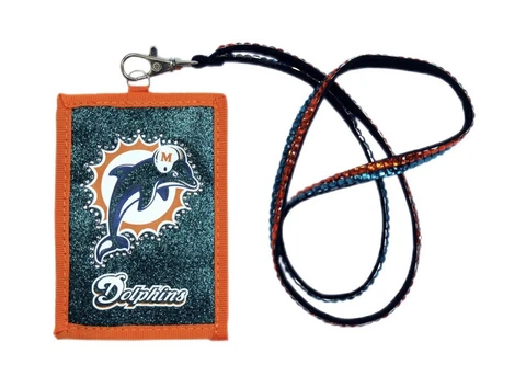 New NFL Miami Dolphins Beaded Lanyard / ID Holder Pass Ticket Holder Wallet Cover