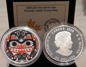 2020 Xhuwaji Haida Grizzly Bear $20 1OZ Pure Silver Proof Canada Coin, Bill Reid - Foto 1 di 7