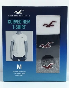 Hollister Herren 3er Pack Curved Hem T-Shirt Must Have weiß schwarz grau XS S M L XL - Bild 1 von 7