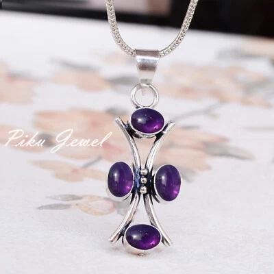 African Amethyst Gemstone 925 Sterling Silver Pendant Exquisite Cross Jewelry - Image 1 of 4