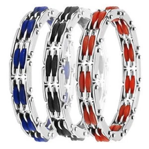 Stainless Steel Rubber Men's Bracelet Black SSB-6700 - Picture 1 of 1