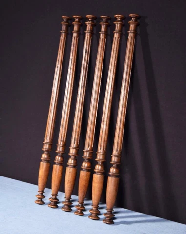 *Set of Six 23" French Antique Solid Walnut Posts/Pillars/Columns Salvage Cover