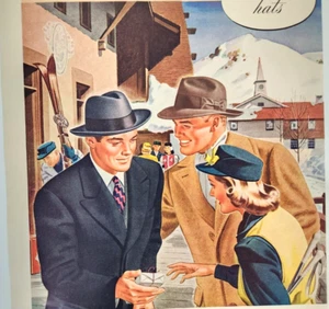 Mallory Hats East Slope NH Estación de Esquí Anuncio 1941 Revista Estampado Para Hombres Moda - Imagen 1 de 5