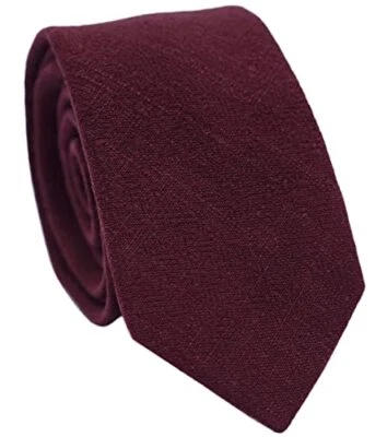 Men's Skinny Ties, Cotton Linen Blend 2.5 inch Solid Neckties 66 Wine - Image 1 of 3