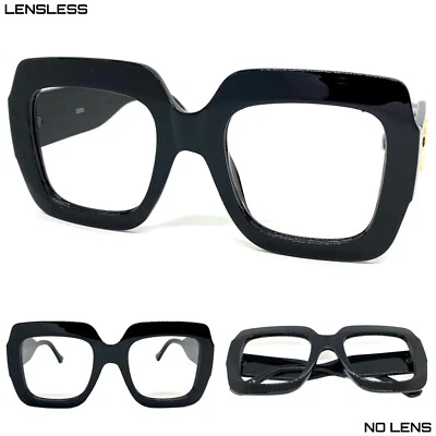 Oversized RETRO Large Thick Square Black Lensless EYE GLASSES Frame Only NO Lens - Image 1 of 4