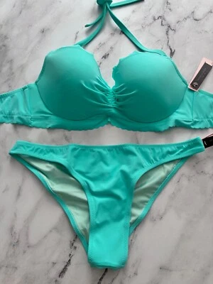 Victoria's Secret Swim Nwt Mint Frost Getaway Scallop Bikini Top Itsy Bottom Set - Image 1 of 4