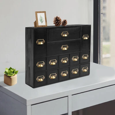 Retro 14 Drawer Storage Cabinet Wooden Tabletop Drawer Jewelry Organizer Cabinet - Image 1 of 4