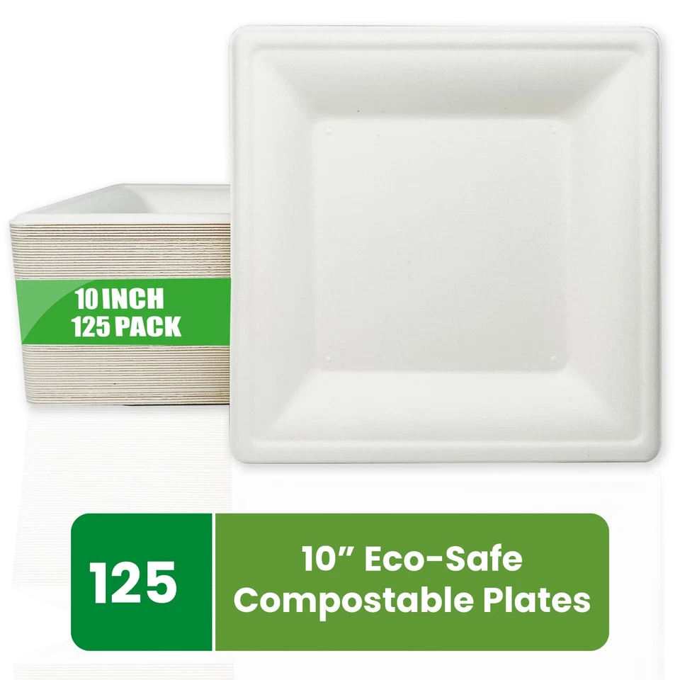 Square Dinner Plates for Party Disposable Paper Plates Microwave-safe:6"|8"|10" - Image 1 of 4